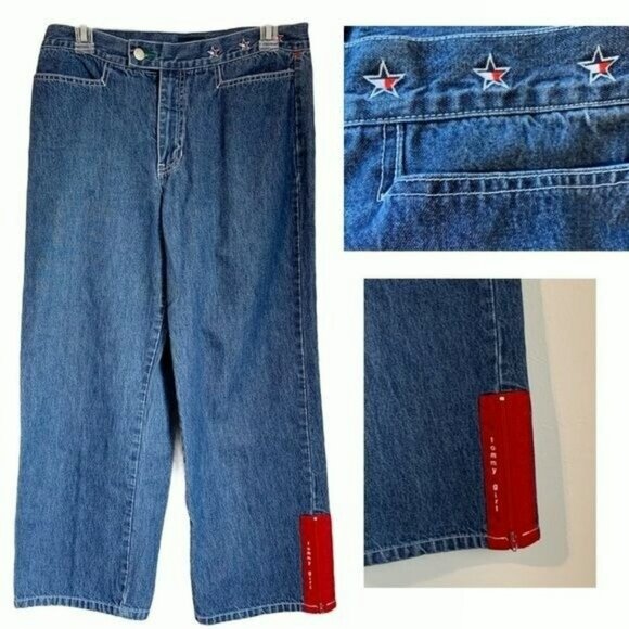 Tommy Jeans Tommy Girl Y2K Women’s Sz 9 Cropped Wide Leg Jeans Embroidered Stars - Picture 3 of 12